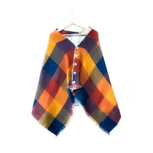 Grace & Lace Women's Multicolor Plaid Triangle Scarf with Button Closure